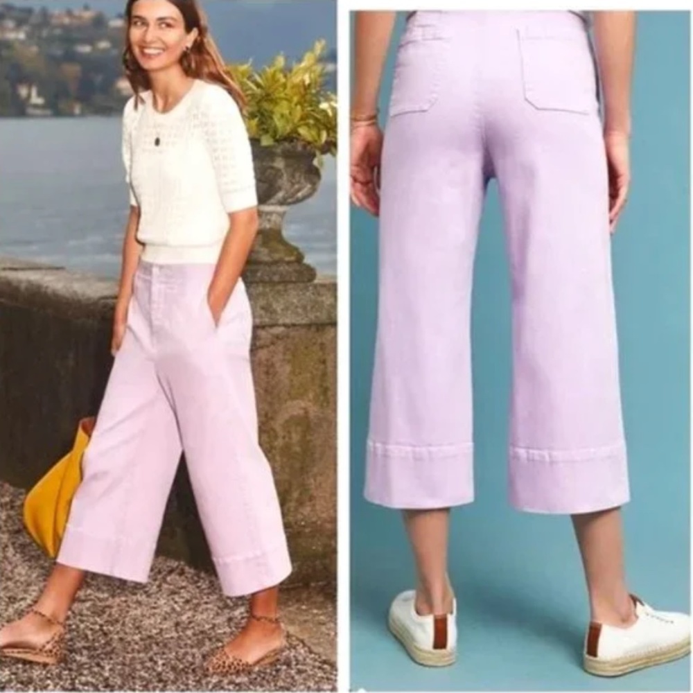 Anthropologie Purple Pilcro and the Letterpress Wide Leg Cropped Pants